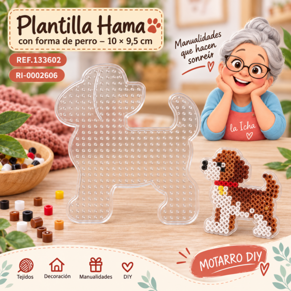 Plantilla Hama con forma de perro – 10 × 9,5 cm