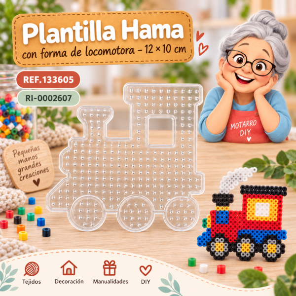 ri-0002607-ref-133605 Plantilla Hama con forma de locomotora – 12 × 10 cm