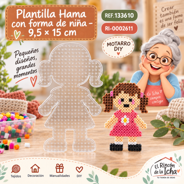 ri-0002611-ref-133610 Plantilla Hama con forma de niña – 9,5 × 15 cm