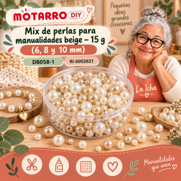 ri-0002621-db058-1 Mix de perlas para manualidades beige – 15 g (6, 8 y 10 mm)