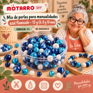 ri-0002623-db058-11 Mix de perlas para manualidades azul flameado – 15 g (6, 8 y 10 mm)