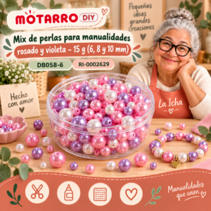 ri-0002629-db058-6 Mix de perlas para manualidades rosado y violeta – 15 g (6, 8 y 10 mm)