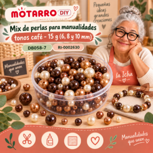ri-0002630-db058-7 Mix de perlas para manualidades tonos café – 15 g (6, 8 y 10 mm)