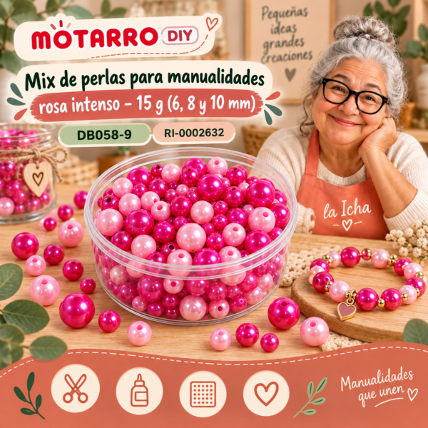ri-0002632-db058-9 Mix de perlas para manualidades rosa intenso – 15 g (6, 8 y 10 mm)