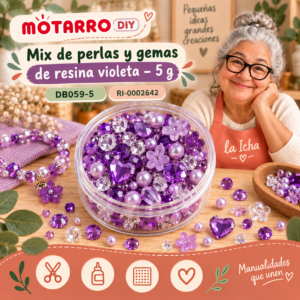 ri-0002642-db059-5 Mix de perlas y gemas de resina violeta – 5 g