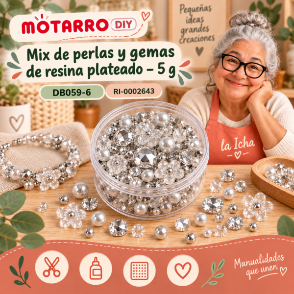ri-0002643-db059-6 Mix de perlas y gemas de resina plateado – 5 g