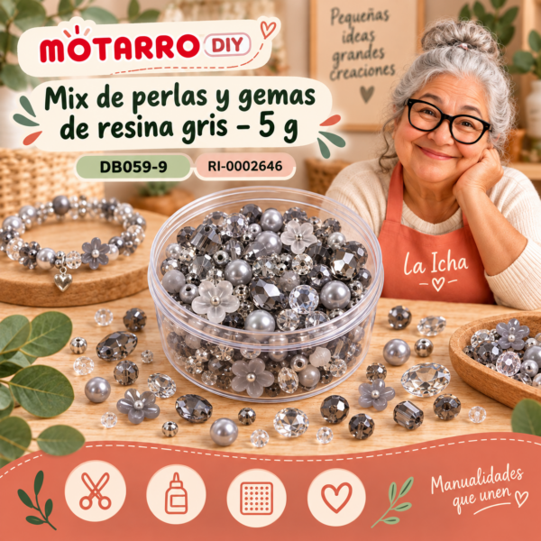 Mix de perlas y gemas de resina gris – 5 g