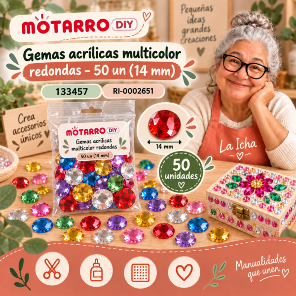 ri-0002651-133457 Gemas acrílicas multicolor redondas – 50 un (14 mm)