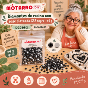 ri-0002653-dg016-2 Diamantes de resina con base plateada SS8 negro – ±4 g