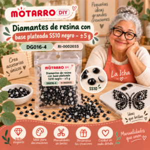 ri-0002655-dg016-4 Diamantes de resina con base plateada SS10 negro – ±5 g