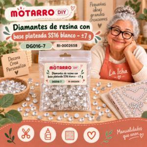 ri-0002658-dg016-7 Diamantes de resina con base plateada SS16 blanco – ±7 g