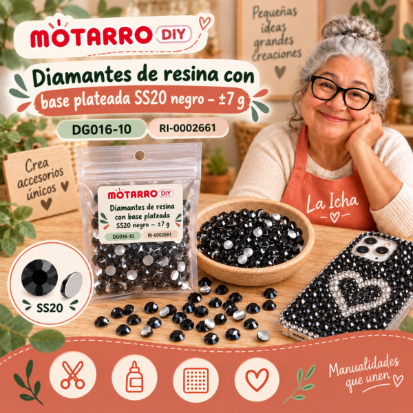 ri-0002661-dg016-10 Diamantes de resina con base plateada SS20 negro – ±7 g