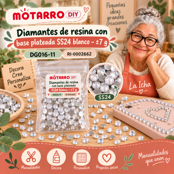 ri-0002662-dg016-11 Diamantes de resina con base plateada SS24 blanco – ±7 g