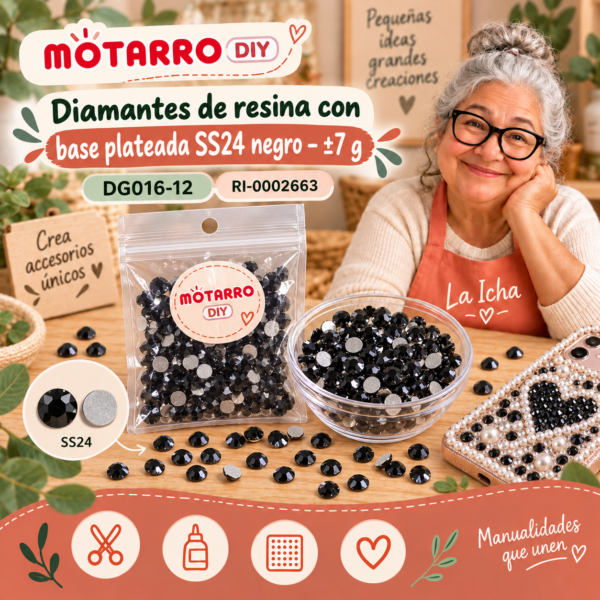 ri-0002663-dg016-12 Diamantes de resina con base plateada SS24 negro – ±7 g