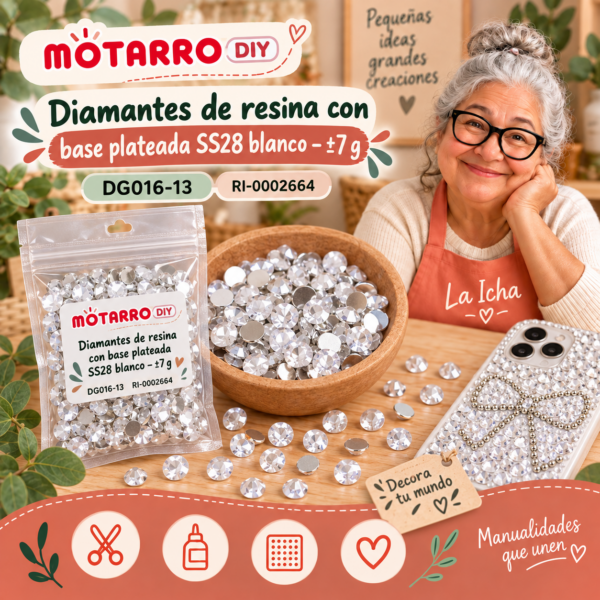 ri-0002664-dg016-13 Diamantes de resina con base plateada SS28 blanco – ±7 g