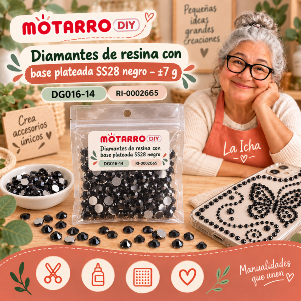 ri-0002665-dg016-14 Diamantes de resina con base plateada SS28 negro – ±7 g