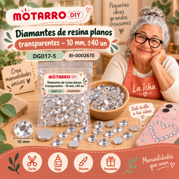 Diamantes de resina planos transparentes – 10 mm, ±40 un