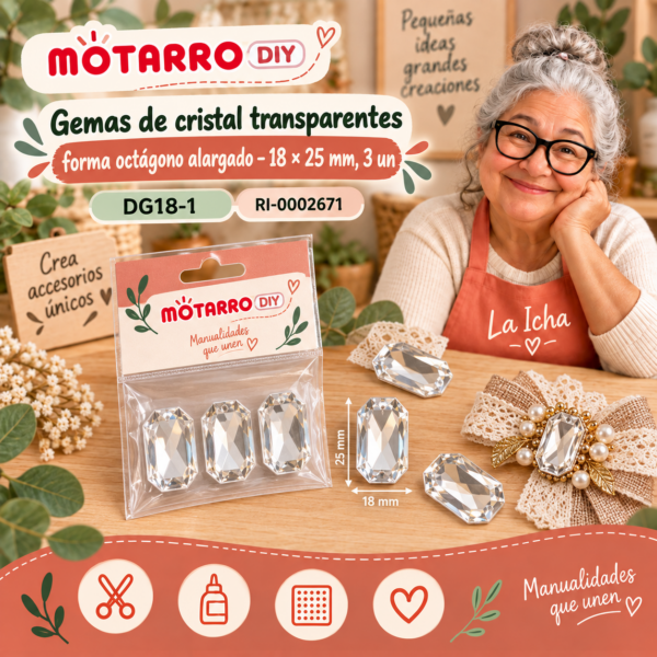 ri-0002671-dg18-1 Gemas de cristal transparentes forma octágono alargado – 18 × 25 mm, 3 un