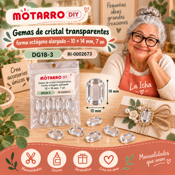 ri-0002673-dg18-3 Gemas de cristal transparentes forma octágono alargado – 10 × 14 mm, 7 un
