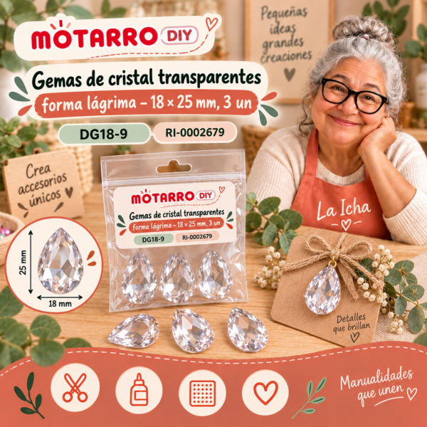ri-0002679-dg18-9 Gemas de cristal transparentes forma lágrima – 18 × 25 mm, 3 un