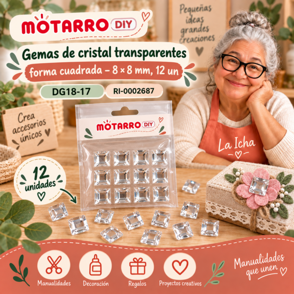 ri-0002687-dg18-17 Gemas de cristal transparentes forma cuadrada – 8 × 8 mm, 12 un