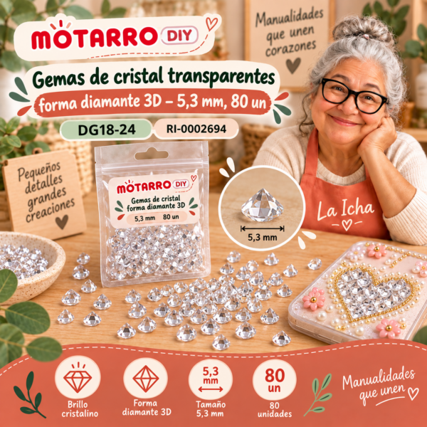ri-0002694-dg18-24 Gemas de cristal transparentes forma diamante 3D – 5,3 mm, 80 un
