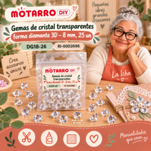ri-0002696-dg18-26 Gemas de cristal transparentes forma diamante 3D – 8 mm, 25 un