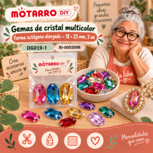 ri-0002698-dg019-1 Gemas de cristal multicolor forma octágono alargado – 18 × 25 mm, 3 un