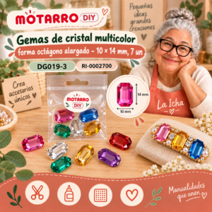 ri-0002700-dg019-3 Gemas de cristal multicolor forma octágono alargado – 10 × 14 mm, 7 un
