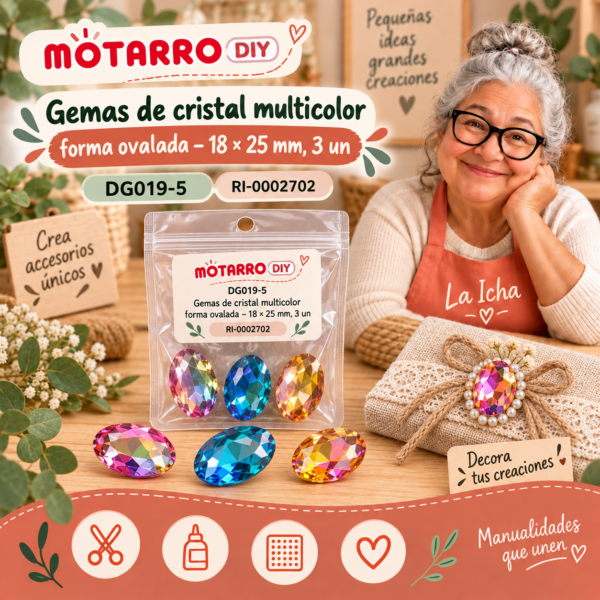ri-0002702-dg019-5 Gemas de cristal multicolor forma ovalada – 18 × 25 mm, 3 un