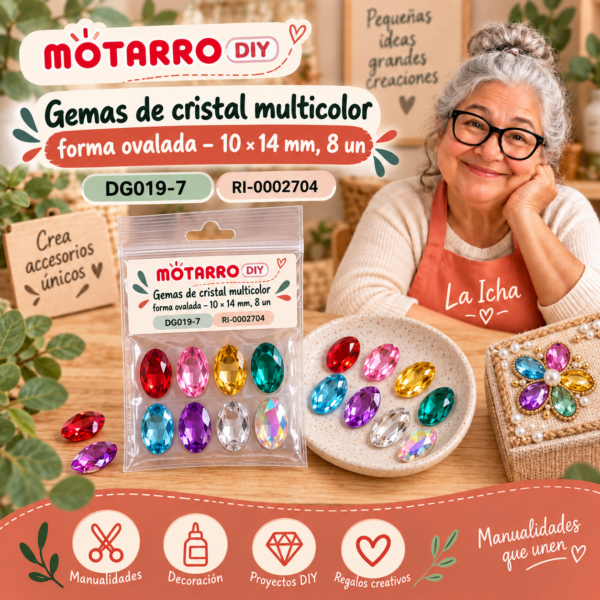 ri-0002704-dg019-7 Gemas de cristal multicolor forma ovalada – 10 × 14 mm, 8 un