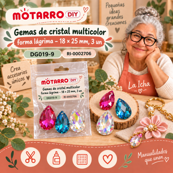 ri-0002706-dg019-9 Gemas de cristal multicolor forma lágrima – 18 × 25 mm, 3 un