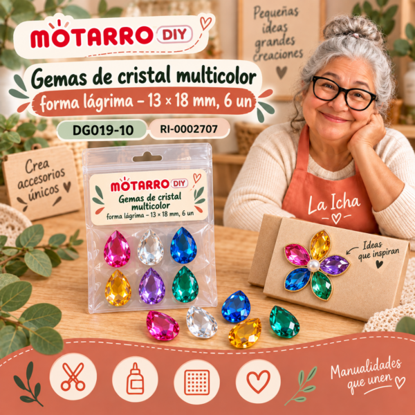ri-0002707-dg019-10 Gemas de cristal multicolor forma lágrima – 13 × 18 mm, 6 un
