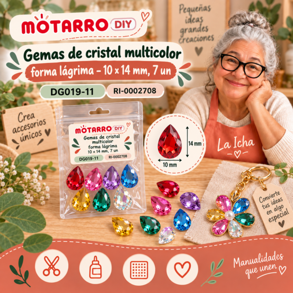 ri-0002708-dg019-11 Gemas de cristal multicolor forma lágrima – 10 × 14 mm, 7 un