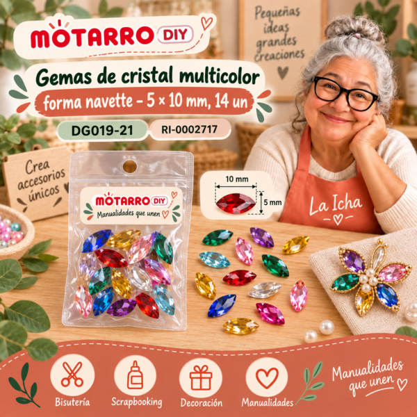 ri-0002717-dg019-21 Gemas de cristal multicolor forma navette – 5 × 10 mm, 14 un
