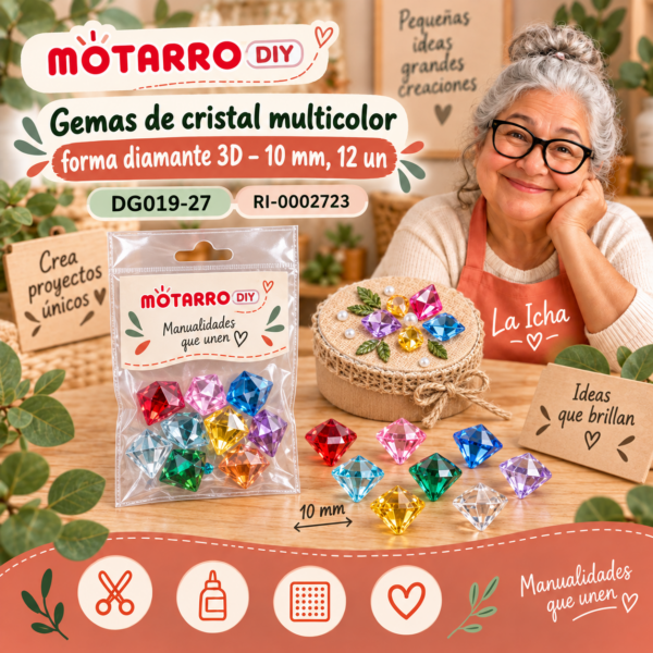ri-0002723-dg019-27 Gemas de cristal multicolor forma diamante 3D – 10 mm, 12 un