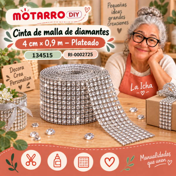 ri-0002725-134515 Cinta de malla de diamantes – 4 cm × 0,9 m – Plateado