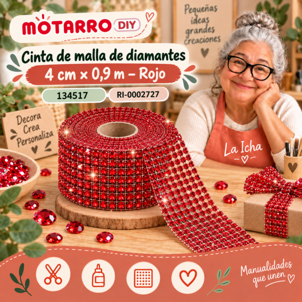 ri-0002727-134517 Cinta de malla de diamantes – 4 cm × 0,9 m – Rojo