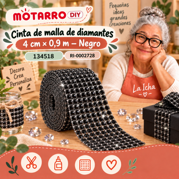 ri-0002728-134518 Cinta de malla de diamantes – 4 cm × 0,9 m – Negro