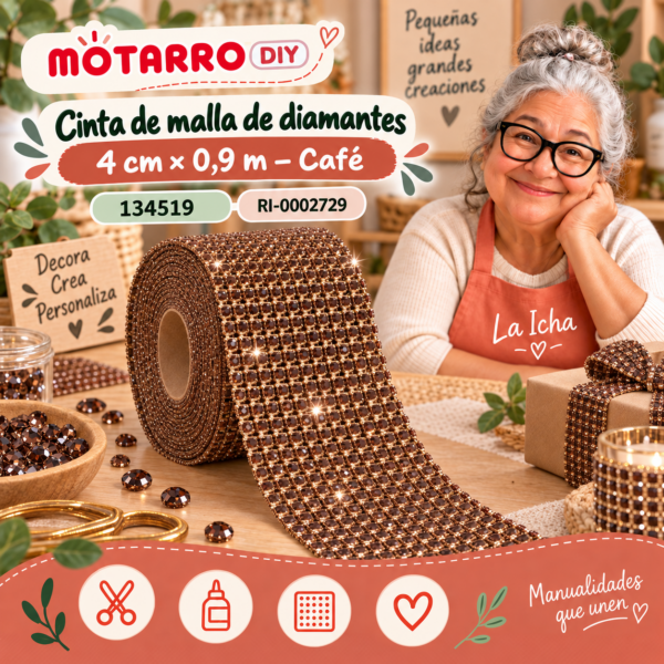 ri-0002729-134519 Cinta de malla de diamantes – 4 cm × 0,9 m – Café