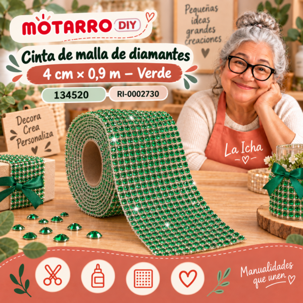 ri-0002730-134520 Cinta de malla de diamantes – 4 cm × 0,9 m – Verde