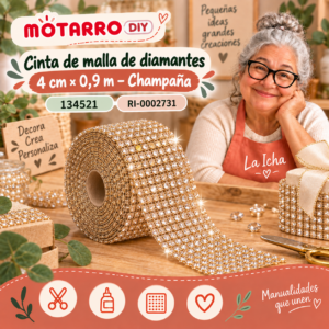 ri-0002731-134521 Cinta de malla de diamantes – 4 cm × 0,9 m – Champaña