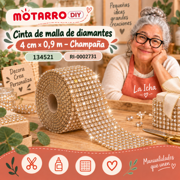 ri-0002731-134521 Cinta de malla de diamantes – 4 cm × 0,9 m – Champaña