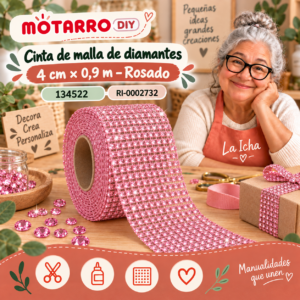 ri-0002732-134522 Cinta de malla de diamantes – 4 cm × 0,9 m – Rosado