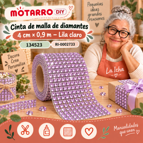 ri-0002733-134523 Cinta de malla de diamantes – 4 cm × 0,9 m – Lila claro