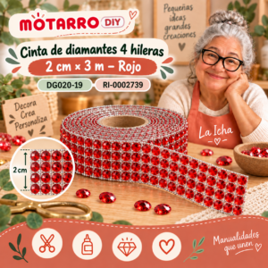 ri-0002739-dg020-19 Cinta de diamantes 4 hileras – 2 cm × 3 m – Rojo