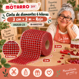 ri-0002743-dg020-23 Cinta de diamantes 6 hileras – 3 cm × 3 m – Rojo