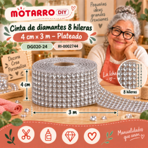 ri-0002744-dg020-24 Cinta de diamantes 8 hileras – 4 cm × 3 m – Plateado