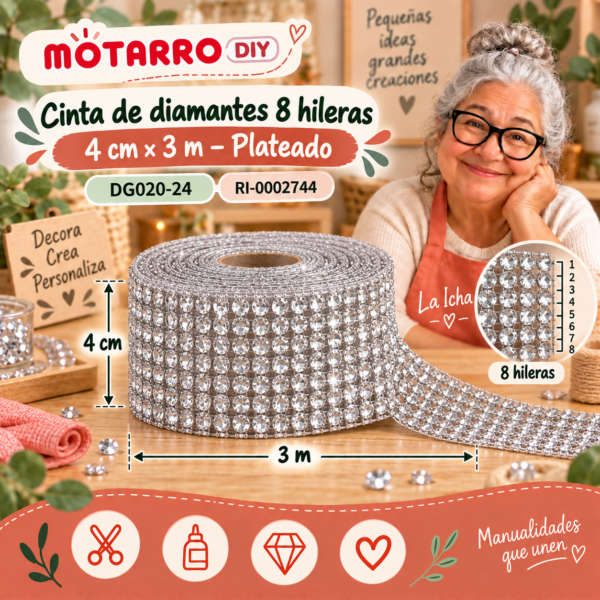 ri-0002744-dg020-24 Cinta de diamantes 8 hileras – 4 cm × 3 m – Plateado