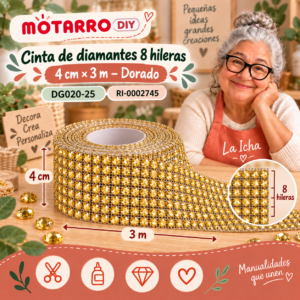 ri-0002745-dg020-25 Cinta de diamantes 8 hileras – 4 cm × 3 m – Dorado
